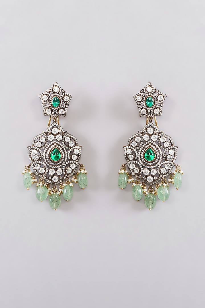 White Rhodium Finish Green Zircon Necklace Set by Aura Trends at Pernia's Pop Up Shop