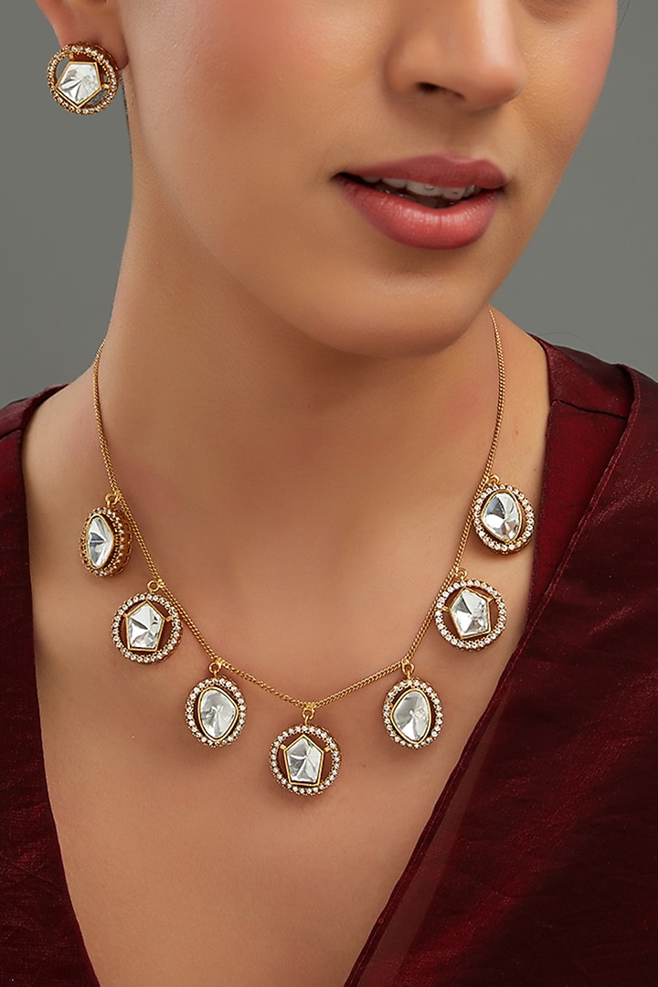 Gold Plated Green Kundan Polki Necklace Set by Aura Trends at Pernia's Pop Up Shop