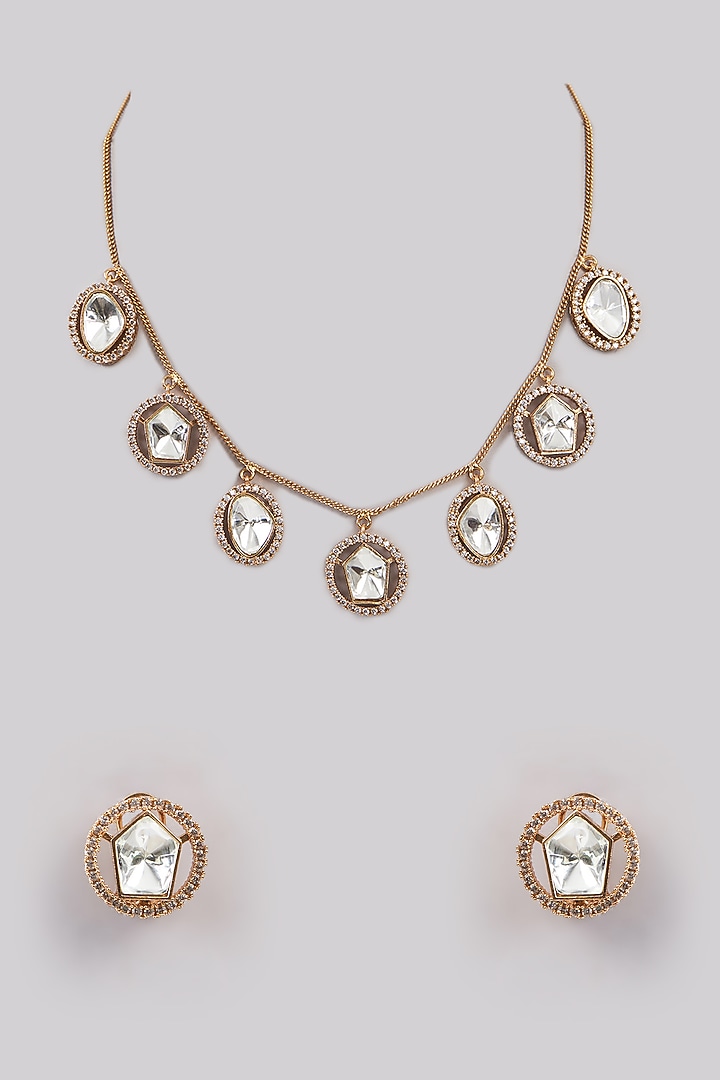 Gold Plated Green Kundan Polki Necklace Set by Aura Trends at Pernia's Pop Up Shop