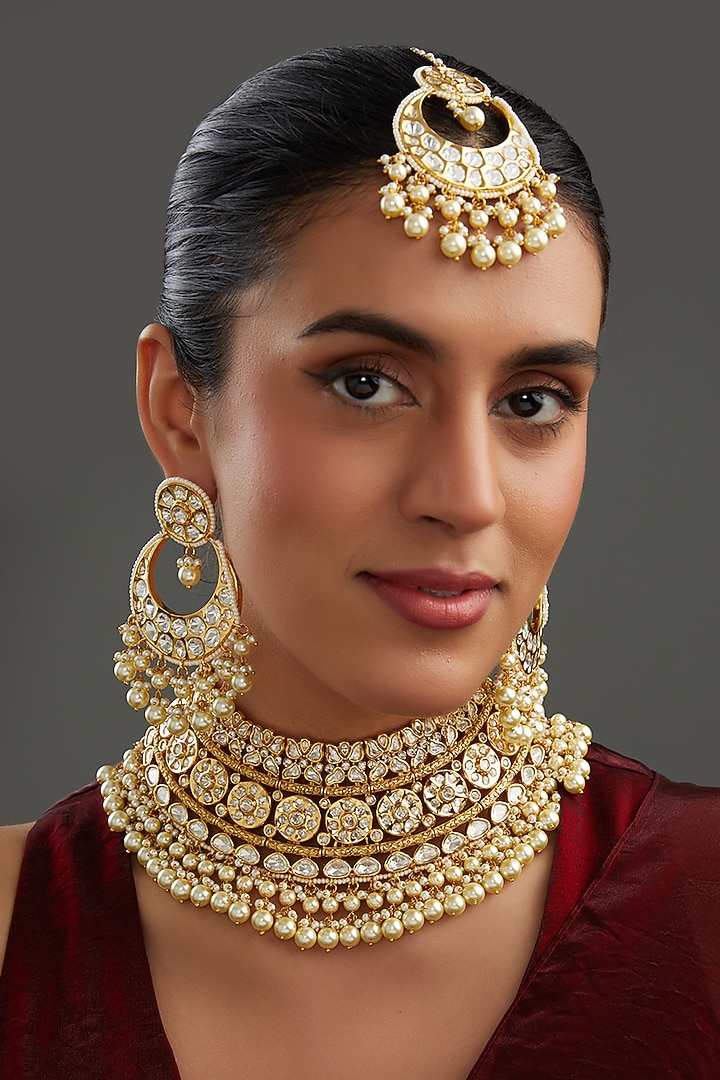 Gold Plated Kundan Polki Choker Necklace Set by Aura Trends at Pernia's Pop Up Shop
