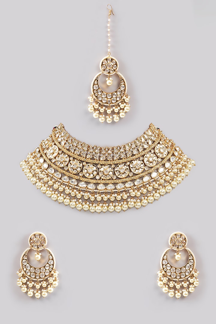 Gold Plated Kundan Polki Choker Necklace Set by Aura Trends at Pernia's Pop Up Shop