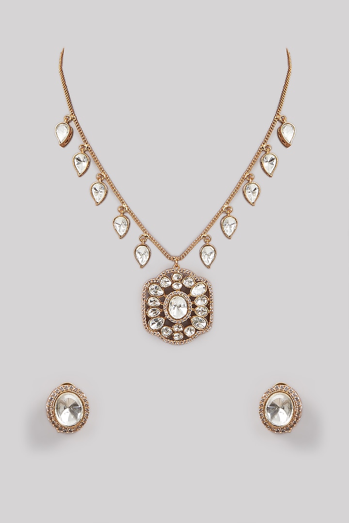 Gold Plated Kundan Polki Handcrafted Necklace Set by Aura Trends at Pernia's Pop Up Shop