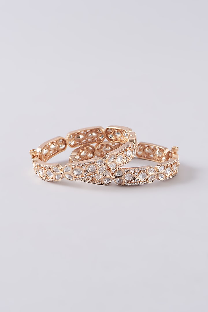 Gold Plated Kundan Polki Handcrafted Bangles (Set Of 2) by Aura Trends at Pernia's Pop Up Shop