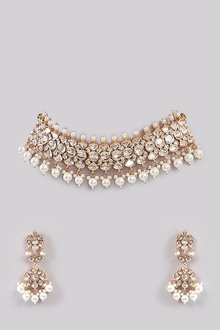 Gold Plated Kundan Polki Choker Necklace Set by Aura Trends at Pernia's Pop Up Shop