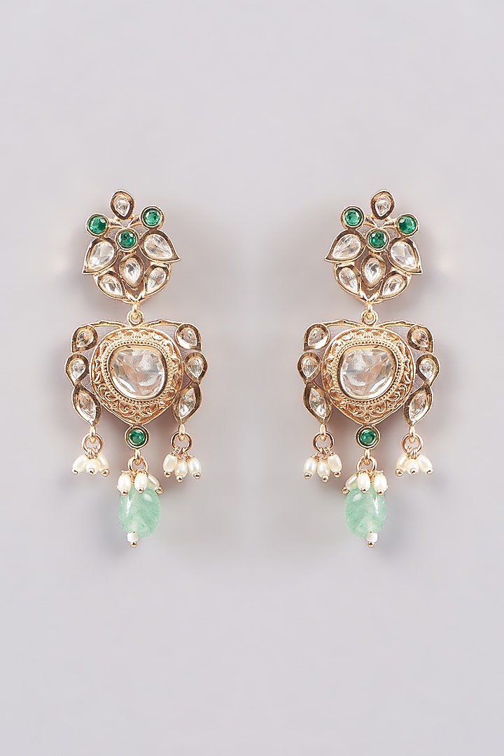 Gold Plated Green Kundan Polki Handcrafted Necklace Set by Aura Trends at Pernia's Pop Up Shop