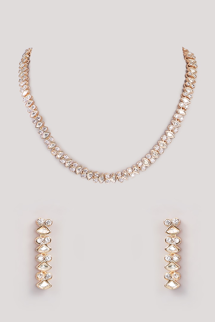 Gold Plated Kundan Polki Handcrafted Necklace Set by Aura Trends at Pernia's Pop Up Shop