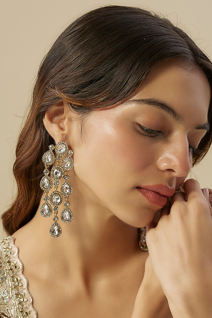Gold Finish Cluster Diamond Dangler Earrings by Aura Trends at Pernia's Pop Up Shop