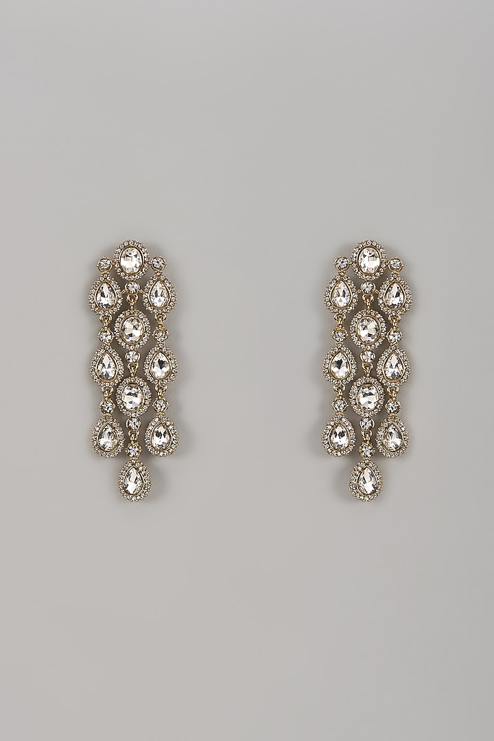 Gold Finish Cluster Diamond Dangler Earrings by Aura Trends at Pernia's Pop Up Shop