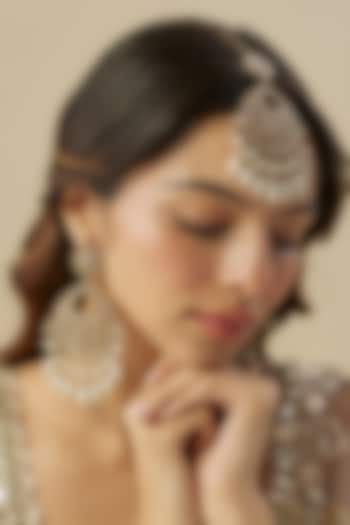 Gold Finish Pearl Chandbali Earrings With Maang Tikka by Auraa Trends at Pernia's Pop Up Shop