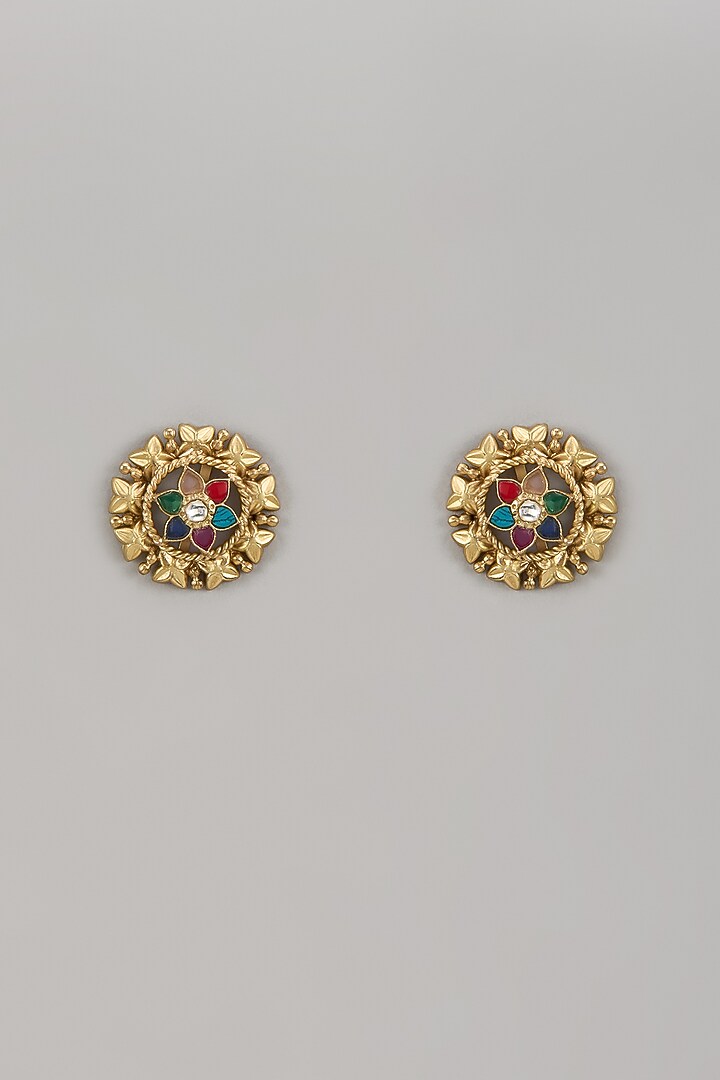 Gold Finish Multi-Colored Stone Stud Earrings by Aura Trends at Pernia's Pop Up Shop