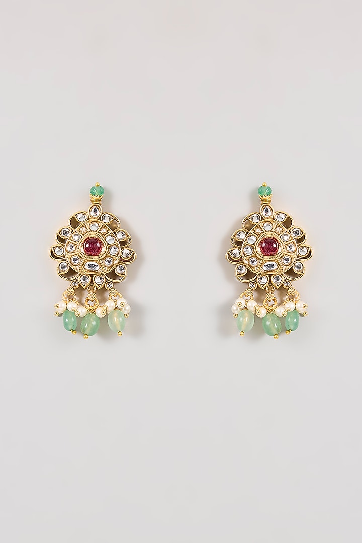 Gold Finish Emerald Green Stone & Pearl Necklace Set by Aura Trends at Pernia's Pop Up Shop
