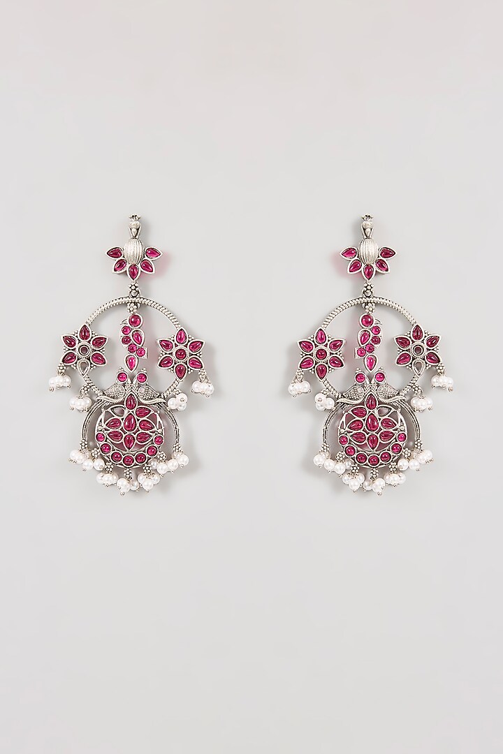 Gold Finish Pink Stone & Crystal Dangler Earrings by Aura Trends at Pernia's Pop Up Shop