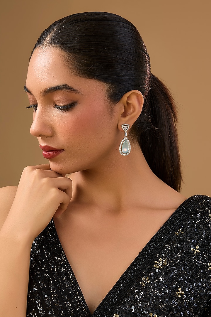 Gold Finish Pale Blue Gemstone Dangler Earrings by Auraa Trends at Pernia's Pop Up Shop