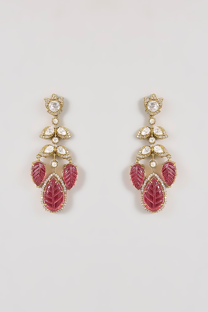 Gold Finish Ruby Gemstone & Pearl Dangler Earrings by Aura Trends at Pernia's Pop Up Shop