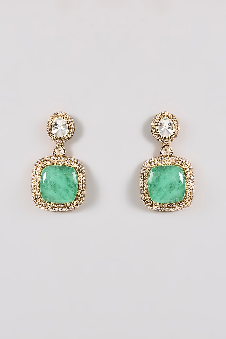 Gold Finish Emerald Green Gemstone & Pearl Choker Necklace Set by Aura Trends at Pernia's Pop Up Shop