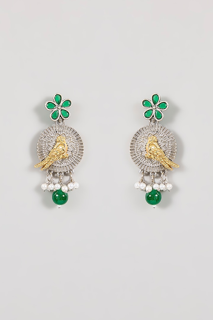 Gold Finish Green Stone & Peacock Motif Necklace Set by Aura Trends at Pernia's Pop Up Shop