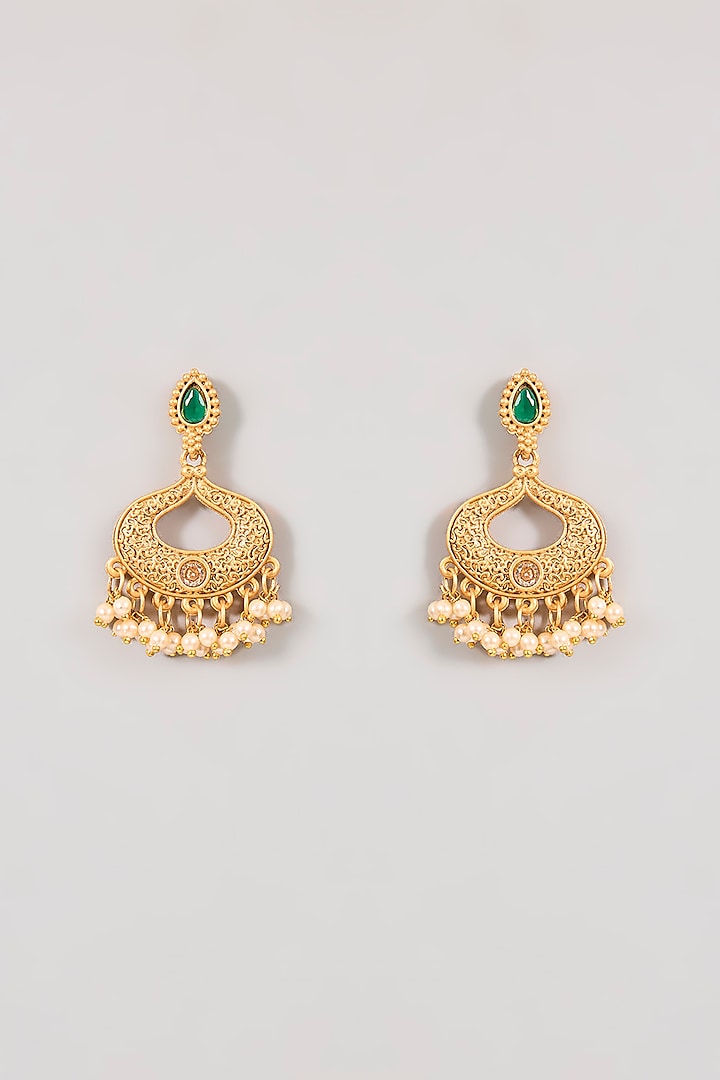 Gold Finish Green Gemstone Temple Necklace Set by Aura Trends at Pernia's Pop Up Shop