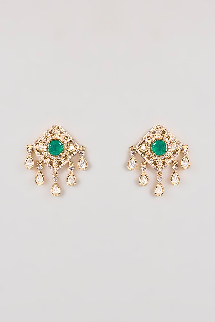 Gold Finish Green Stone & Pearl Long Pendant Necklace Set by Aura Trends at Pernia's Pop Up Shop
