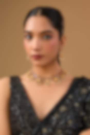 Gold Finish Pink Gemstone & Pearl Choker Necklace Set by Auraa Trends at Pernia's Pop Up Shop