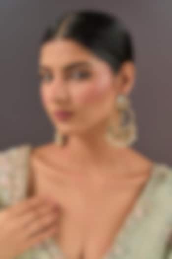 Gold Finish Kundan Polki & Pearl Chandbali Earrings by Auraa Trends at Pernia's Pop Up Shop