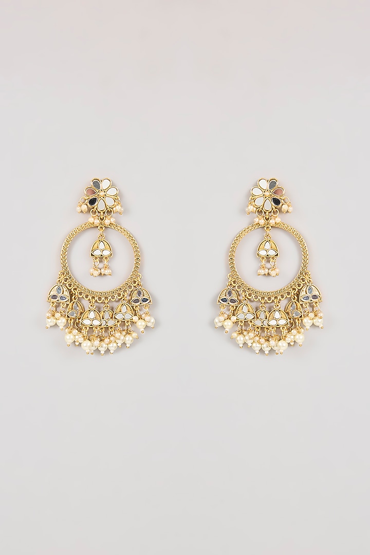 Gold Finish Kundan Polki & Pearl Chandbali Earrings by Aura Trends at Pernia's Pop Up Shop