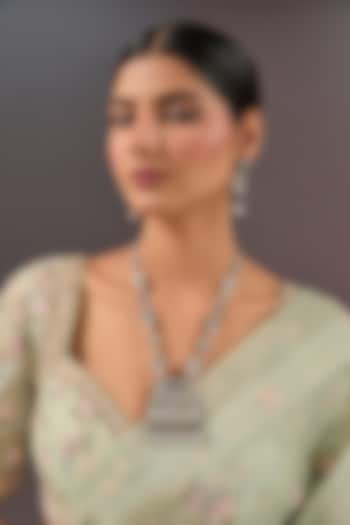 Silver Finish Moissanite Stone Long Temple Necklace Set by Auraa Trends at Pernia's Pop Up Shop