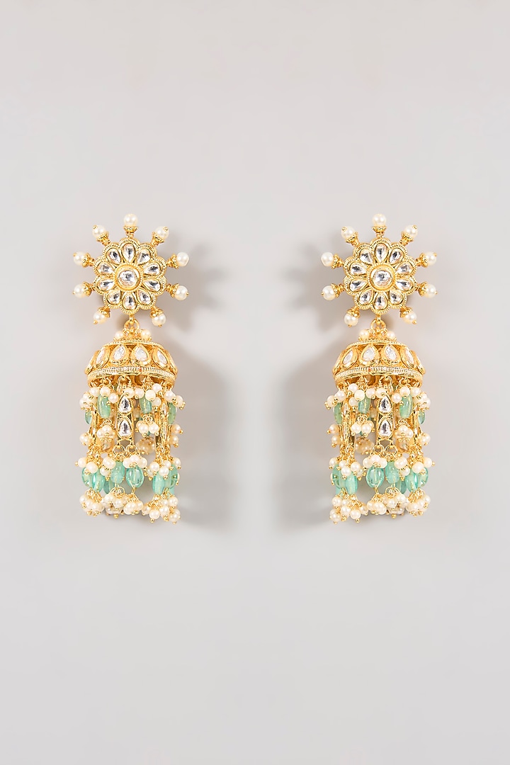 Gold Finish Moissanite & Emerald Green Stone Choker Necklace Set by Aura Trends at Pernia's Pop Up Shop