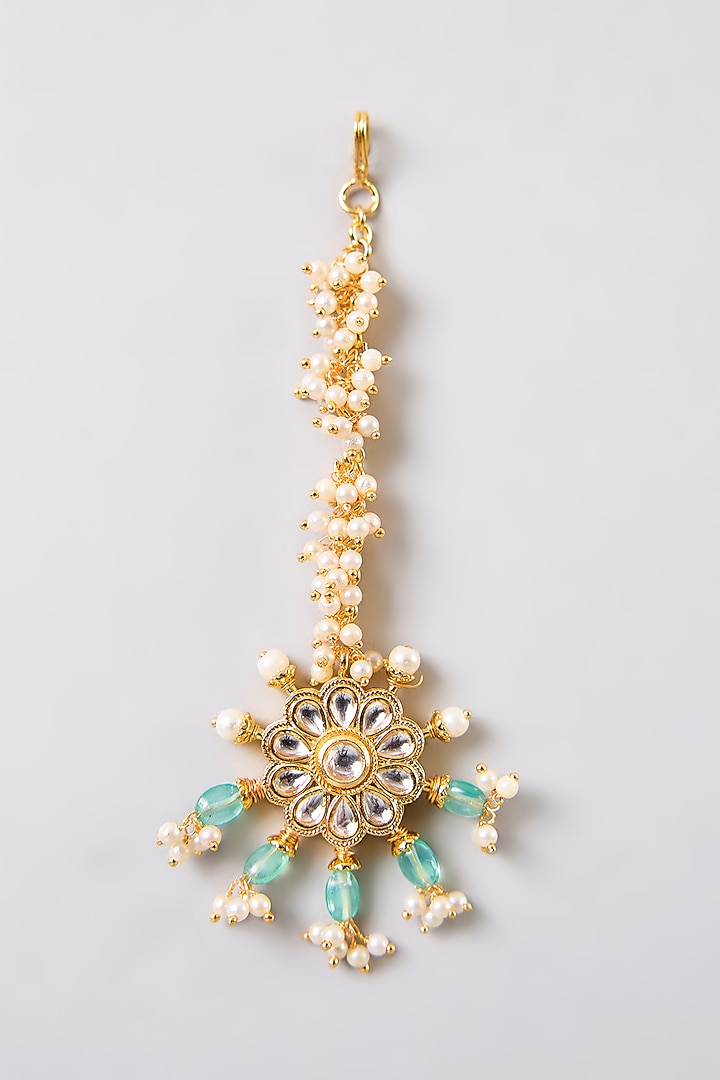 Gold Finish Moissanite & Emerald Green Stone Choker Necklace Set by Aura Trends at Pernia's Pop Up Shop