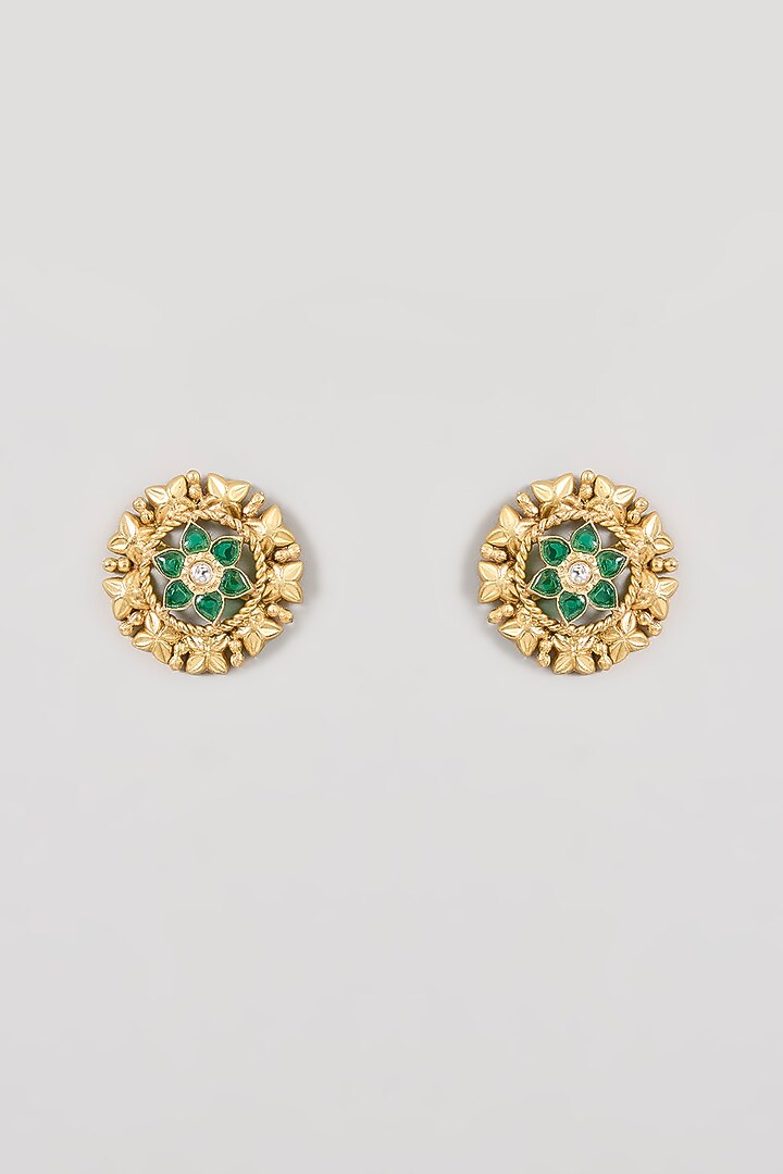 Gold Finish Green Gemstone Stud Earrings by Aura Trends at Pernia's Pop Up Shop
