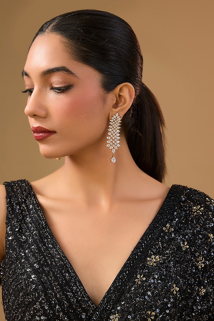 Gold Finish White Crystal Dangler Earrings by Aura Trends at Pernia's Pop Up Shop