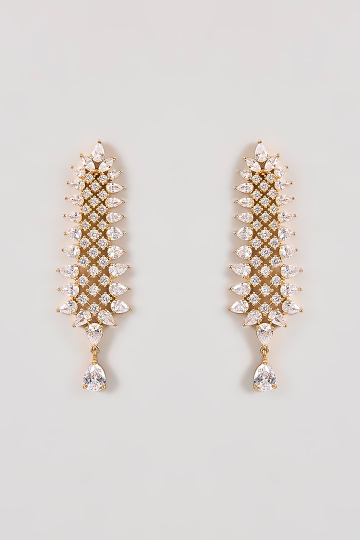 Gold Finish White Crystal Dangler Earrings by Aura Trends at Pernia's Pop Up Shop