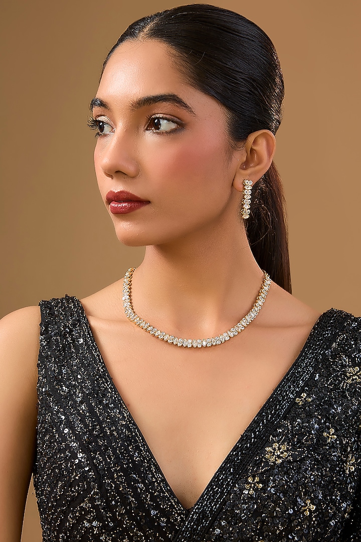 Gold Finish White Crystal Necklace Set by Aura Trends at Pernia's Pop Up Shop