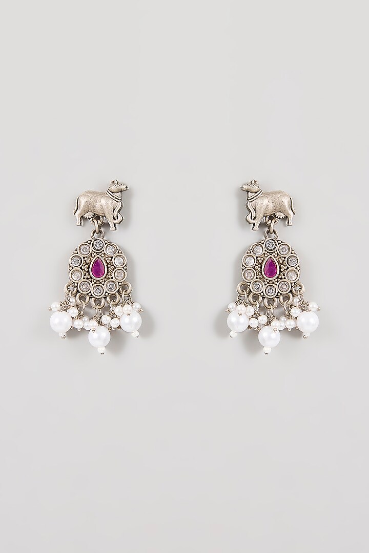 Oxidized Silver Finish Ruby Red & Purple Gemstone Pendant Necklace Set by Aura Trends at Pernia's Pop Up Shop