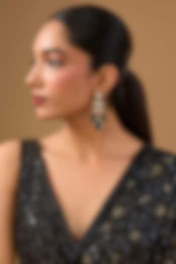 Gold Finish Kundan Polki & Emerald Green Beaded Dangler Earrings by Auraa Trends at Pernia's Pop Up Shop