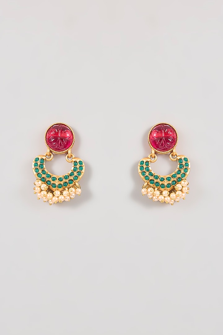 Gold Finish Ruby Red Stone & Pearl Enameled Choker Necklace Set by Aura Trends at Pernia's Pop Up Shop