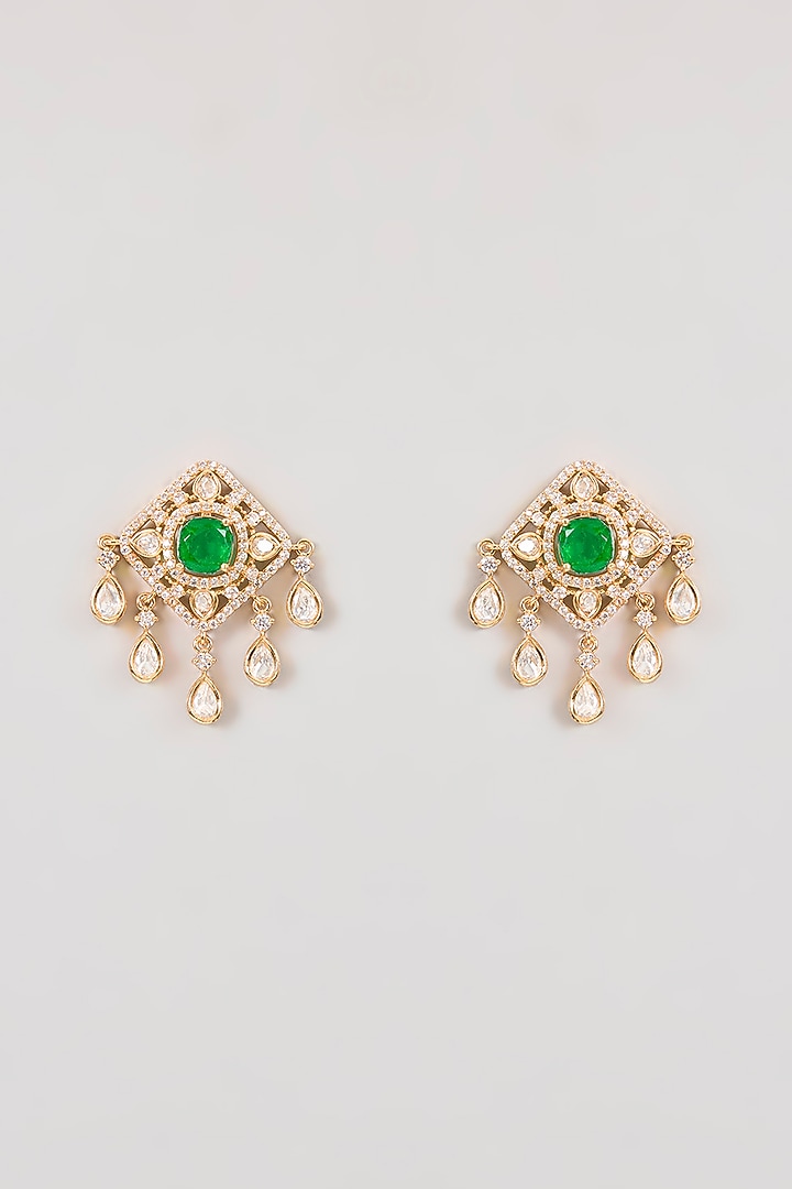 Gold Finish Kundan Polki & Green Gemstone Pendant Necklace Set by Aura Trends at Pernia's Pop Up Shop