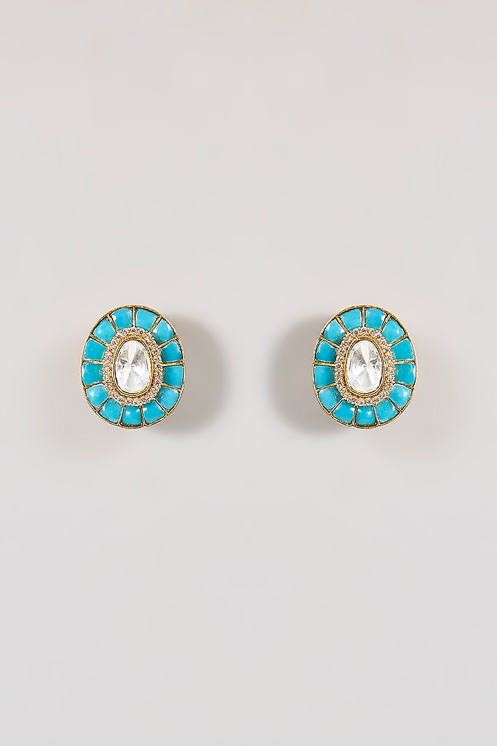 Gold Finish Turquoise Stone & Pearl Necklace Set by Aura Trends at Pernia's Pop Up Shop