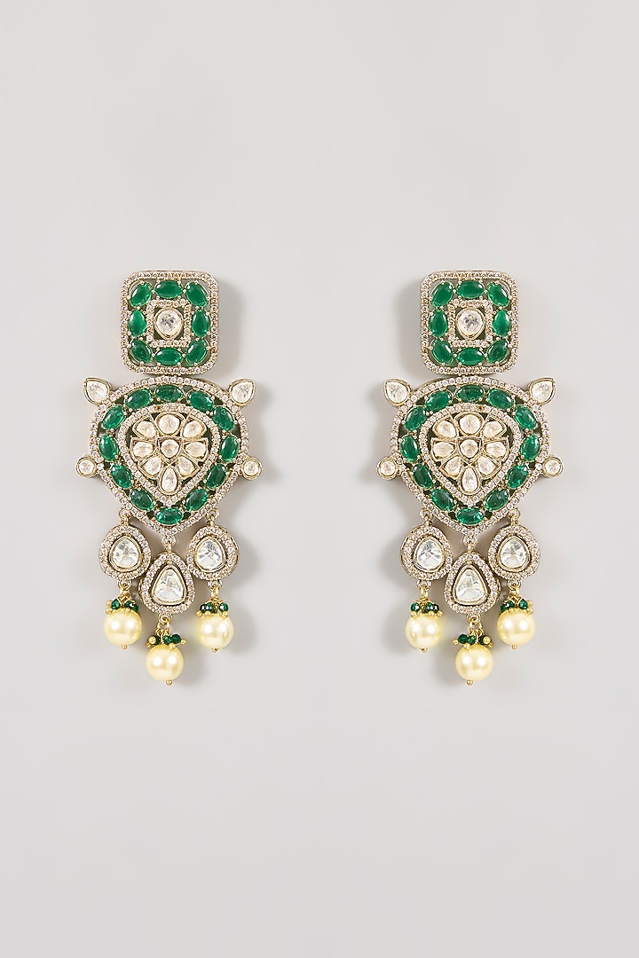 Gold Finish Kundan Polki & Green Stone Necklace Set by Aura Trends at Pernia's Pop Up Shop