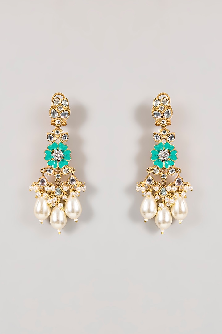 Gold Finish Kundan Polki & Turquoise Stone Choker Necklace Set by Aura Trends at Pernia's Pop Up Shop