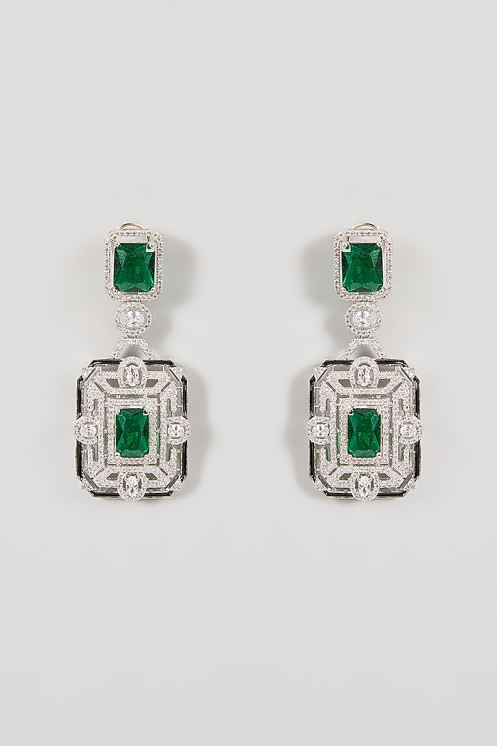 Silver Finish Crystal & Emerald-Cut Gemstone Necklace Set by Aura Trends at Pernia's Pop Up Shop