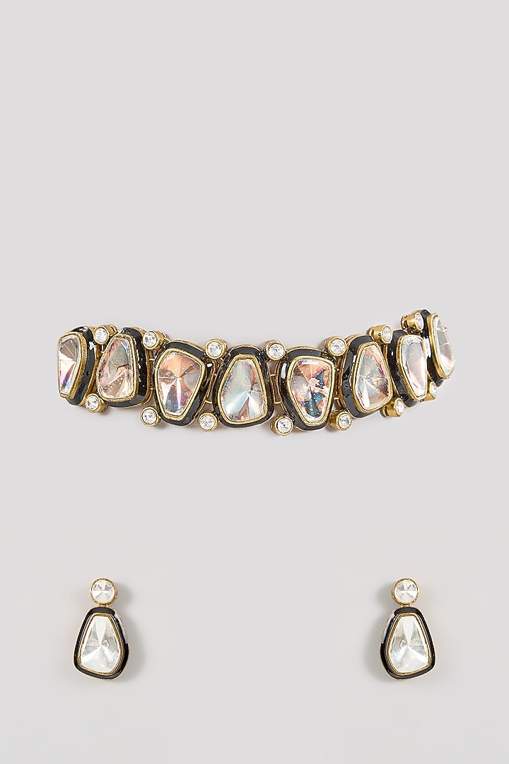 Gold Finish Kundan Polki Choker Necklace Set by Aura Trends at Pernia's Pop Up Shop