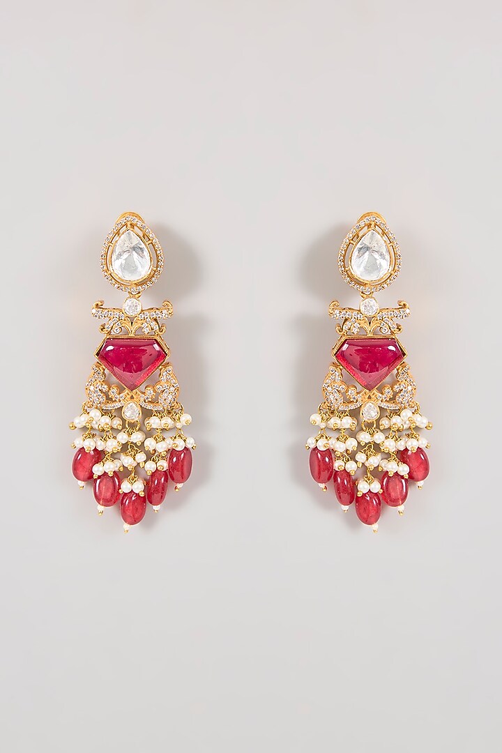 Gold Finish Kundan Polki & Ruby Stone Choker Necklace Set by Aura Trends at Pernia's Pop Up Shop