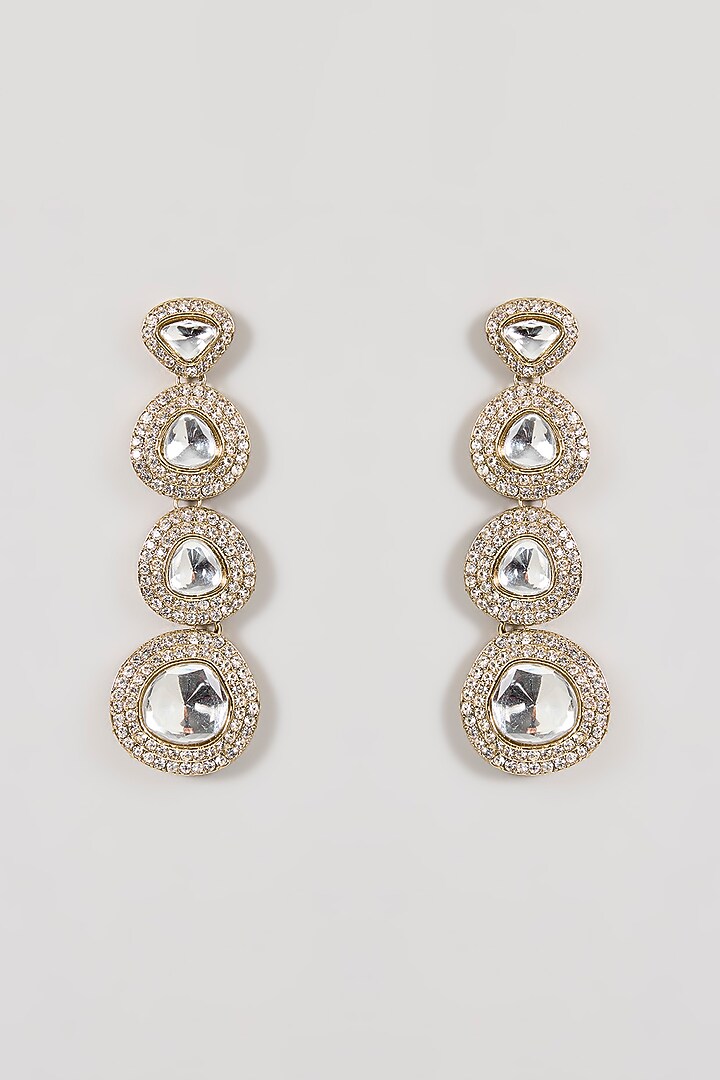 Gold Finish Kundan Polki Dangler Earrings by Aura Trends at Pernia's Pop Up Shop