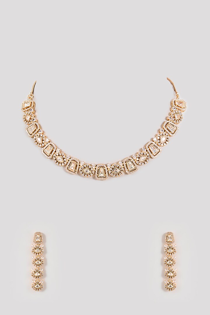 Gold Finish Diamond-Cut Stone Choker Necklace Set by Aura Trends at Pernia's Pop Up Shop
