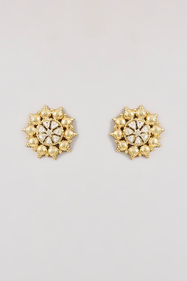Gold Finish Kundan Polki Stud Earrings by Aura Trends at Pernia's Pop Up Shop