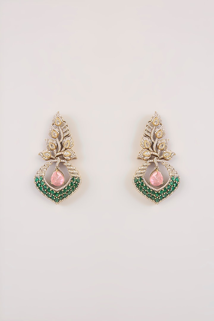 Gold Finish Pink Kundan Polki Chandbali Earrings by Aura Trends at Pernia's Pop Up Shop