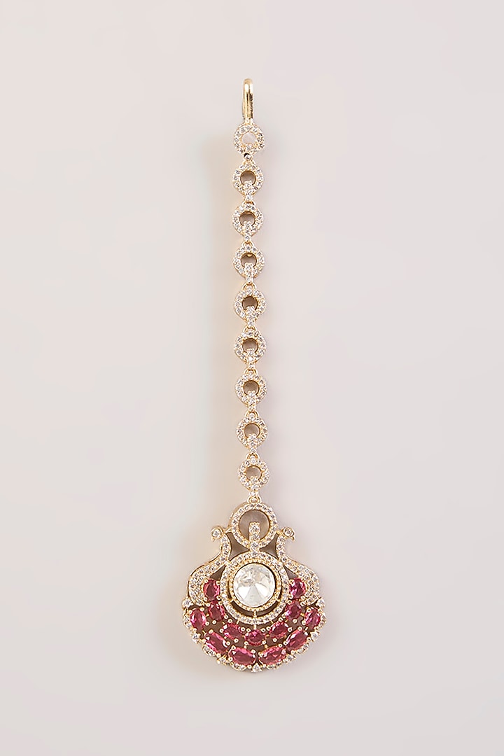 Rose Gold Finish Ruby & Kundan Polki Maangtikka by Aura Trends at Pernia's Pop Up Shop