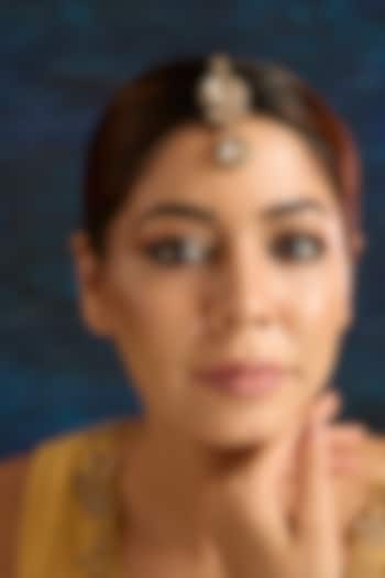 Gold Finish Kundan Polki Enameled Maangtikka by Auraa Trends at Pernia's Pop Up Shop