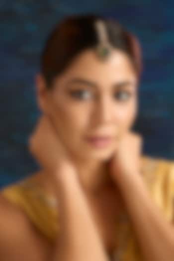 Gold Finish Green Kundan Polki Maangtikka by Auraa Trends at Pernia's Pop Up Shop