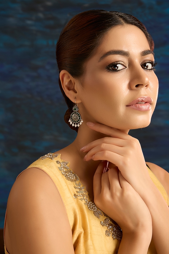 Gold Finish Pink Stone Dangler Earrings by Auraa Trends at Pernia's Pop Up Shop